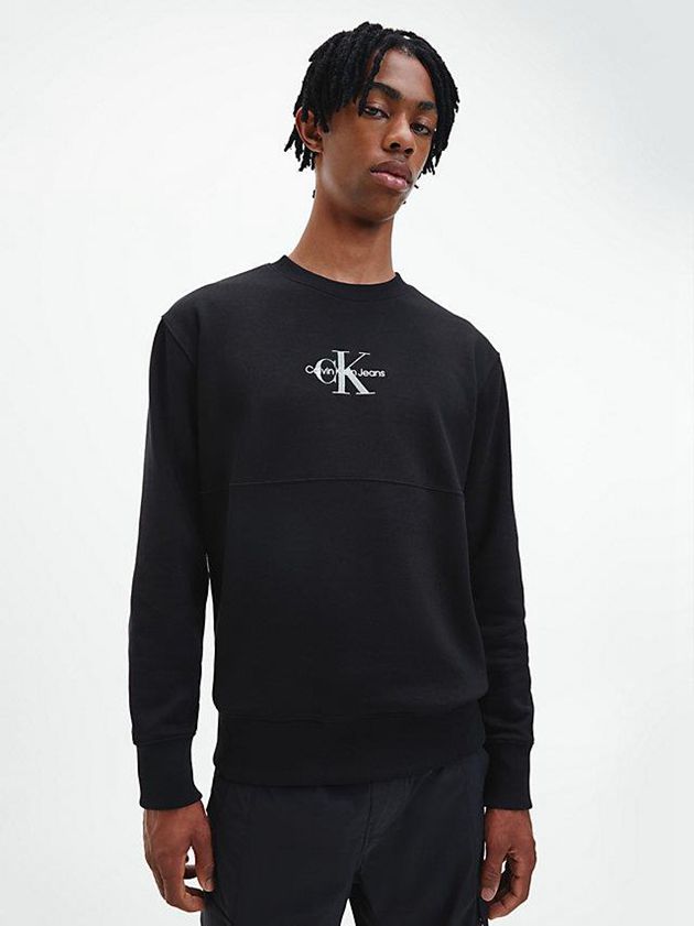 Calvin Klein USA Organic Cotton Monogram Mens Sweatshirt Black 4802913-DX